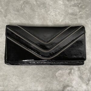 Tarnish Patent Black Wallet Clutch 13 Card Slots Zipper Trim Edgy Nordstrom
